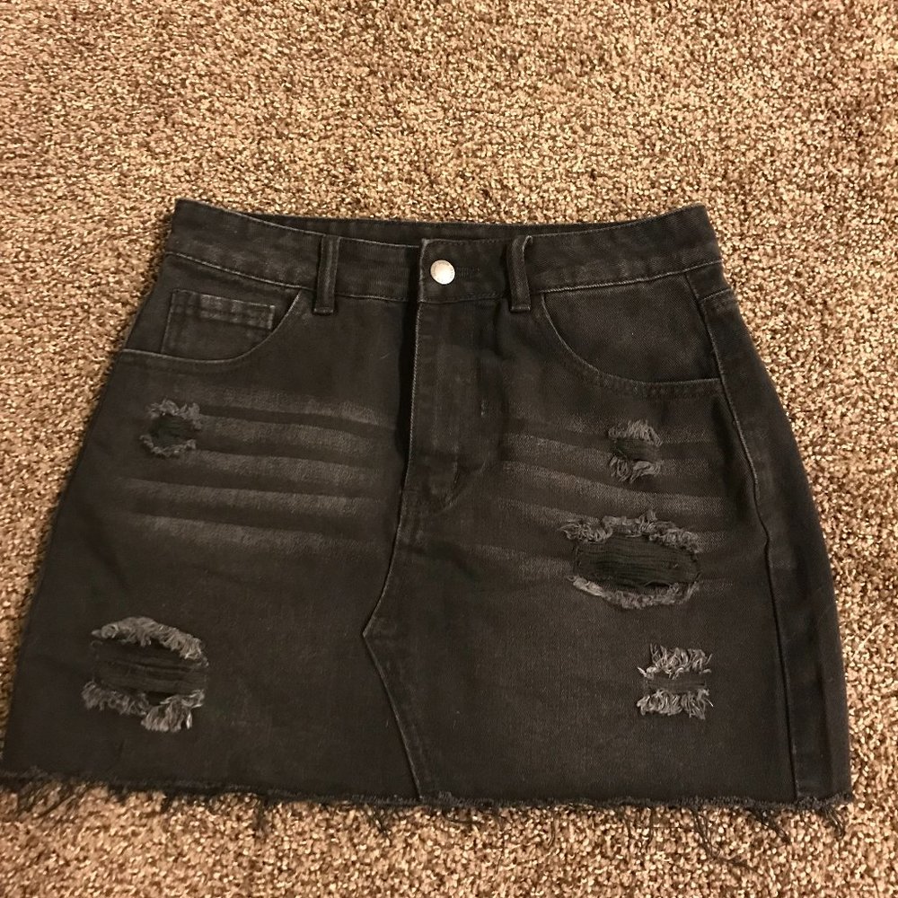 Black denim skirt